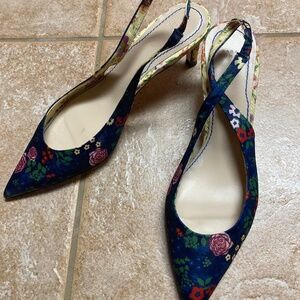 ZARA Blue and Yellow Floral Slingback Pumps Sz 7.5